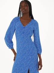 Whistles Blue Micro Cactus Print Midi Dress - Image 3 of 5
