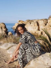 FW Bridge Maisie Zebra Print Linen Black Dress - Image 1 of 1
