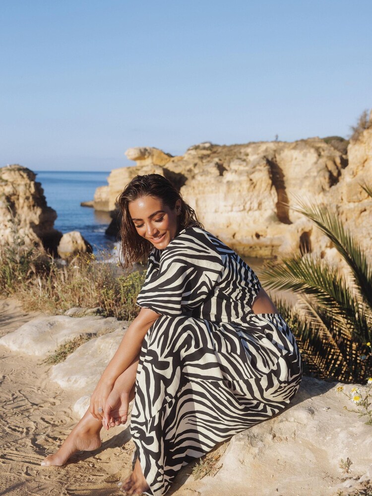 FW Bridge Maisie Zebra Print Linen Black Dress - Image 1 of 1