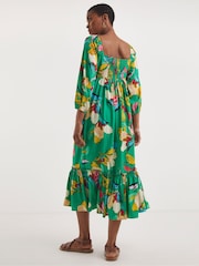 JD Williams Green Print Smock Sundress With Neck Tie - Image 2 of 5