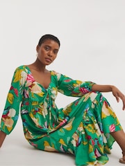 JD Williams Green Print Smock Sundress With Neck Tie - Image 4 of 5