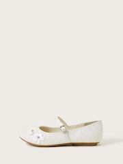 Monsoon Natural Sequin Flower Glitter Ballerina Flats - Image 1 of 3