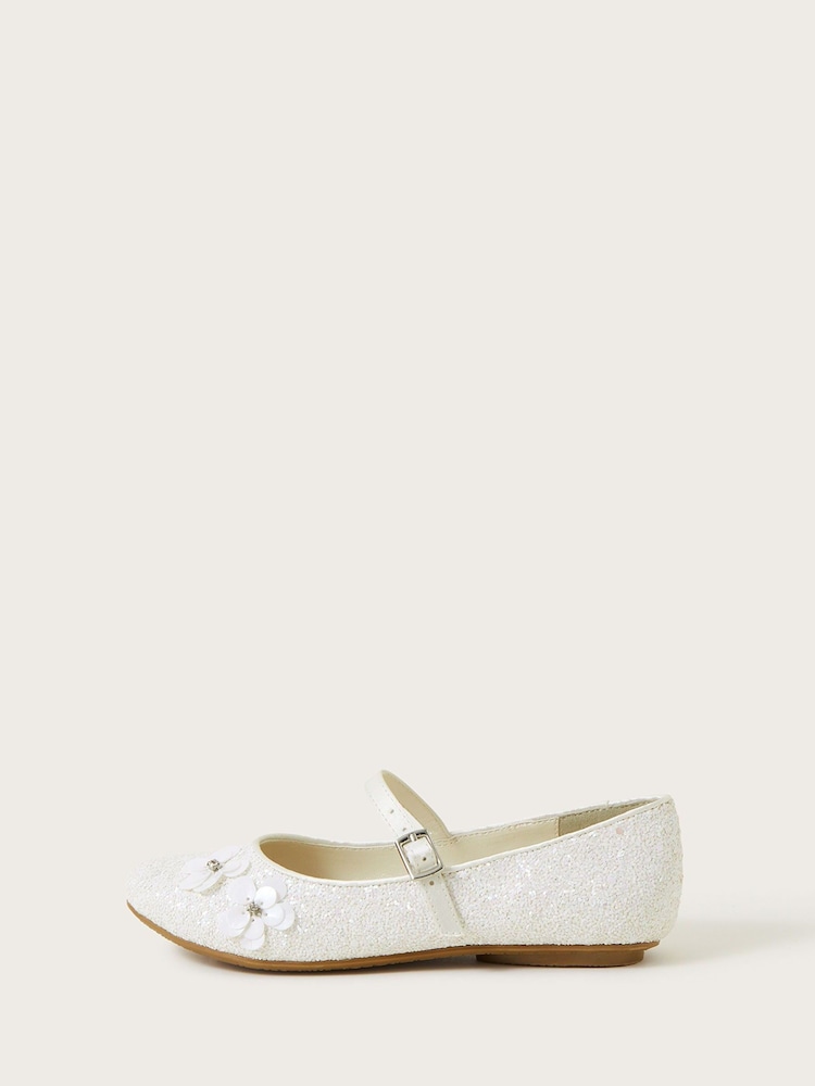Monsoon Natural Sequin Flower Glitter Ballerina Flats - Image 1 of 3