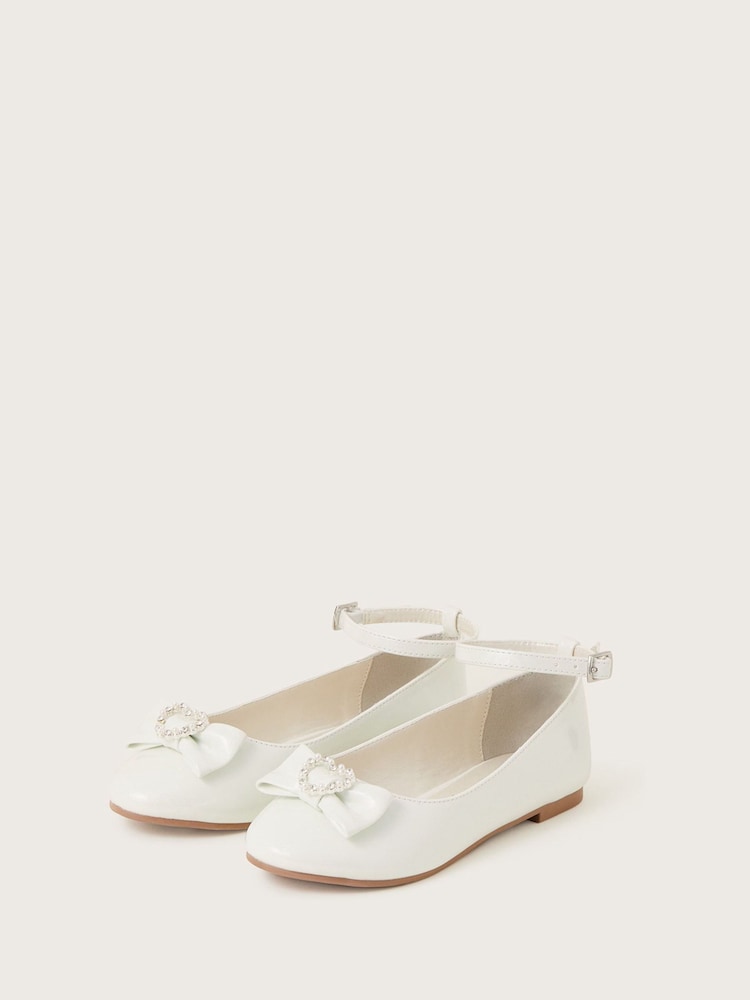 Monsoon Natural Tilla Loveheart Patent Ballerina Shoes - Image 1 of 3