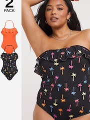 Simply Be Orange Value Palm Print Swimsuits 2 Pack - Image 1 of 6