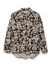 Another Sunday Oversized 100% Cotton Long Sleeved Button Through Shirt In Brown Geo Print - Image 4 of 6