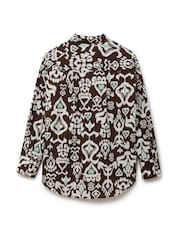 Another Sunday Oversized 100% Cotton Long Sleeved Button Through Shirt In Brown Geo Print - Image 5 of 6