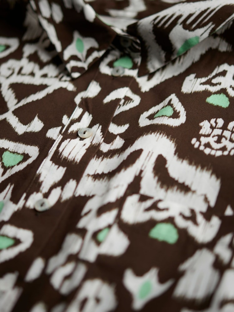 Another Sunday Oversized 100% Cotton Long Sleeved Button Through Shirt In Brown Geo Print - Image 6 of 6
