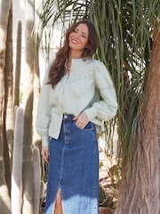 Another Sunday Denim Midi Skirt With Middle Seam Slit In Blue - Image 3 of 6