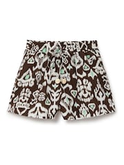 Another Sunday High Waisted Shorts With Elasticated Tie Waist In Brown Geo Print - Image 4 of 6