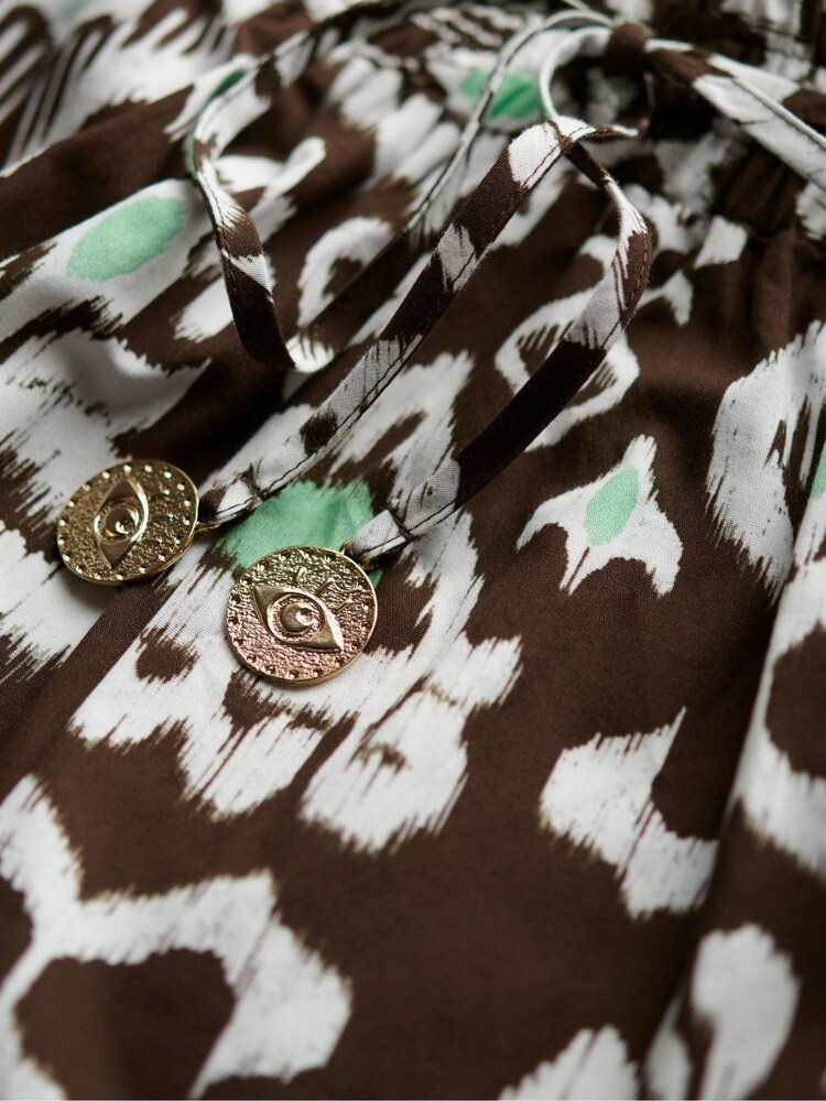 Another Sunday High Waisted Shorts With Elasticated Tie Waist In Brown Geo Print - Image 6 of 6