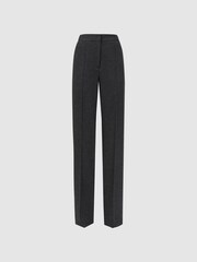 Reiss Grey Melange Iria Petite Wool Blend Wide Leg Suit Trousers - Image 2 of 6