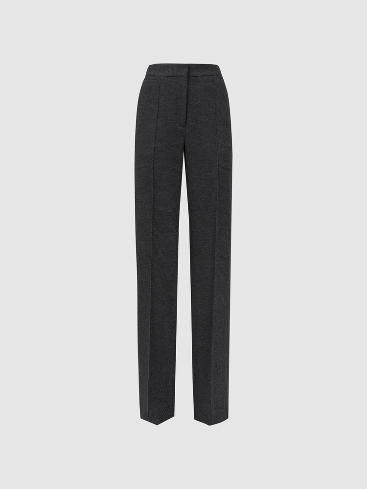 Reiss Grey Melange Iria Petite Wool Blend Wide Leg Suit Trousers - Image 2 of 6