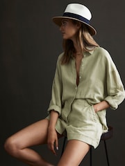 Reiss Khaki Ellis Oversized Long Sleeve Shirt - Image 1 of 6