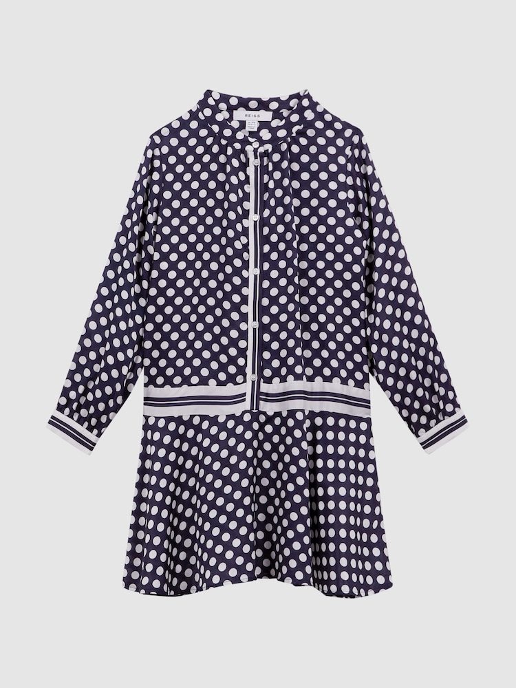 Reiss Navy Print Alex 9-14 yrs Polka Dot Long Sleeve Dress - Image 2 of 6