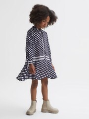 Reiss Navy Print Alex 9-14 yrs Polka Dot Long Sleeve Dress - Image 3 of 6