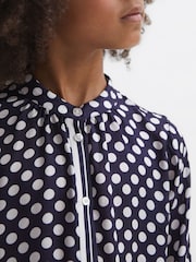 Reiss Navy Print Alex 9-14 yrs Polka Dot Long Sleeve Dress - Image 4 of 6