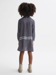 Reiss Navy Print Alex 9-14 yrs Polka Dot Long Sleeve Dress - Image 5 of 6