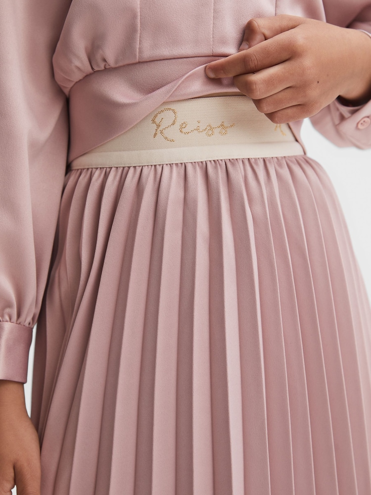 Reiss Pink Ezra Senior Pleated Elasticated Skirt - Image 2 of 6 Reiss Pink Ezra Senior Pleated Elasticated Skirt - Image 2 of 6