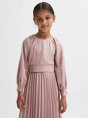 Reiss Pink Molly 9-14 yrs Cropped Pleated Blouse - Image 1 of 6