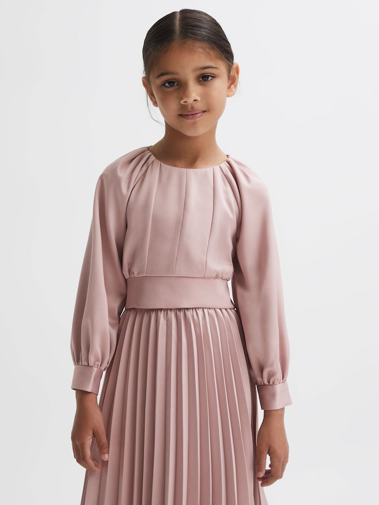Reiss Pink Molly 9-14 yrs Cropped Pleated Blouse - Image 1 of 6
