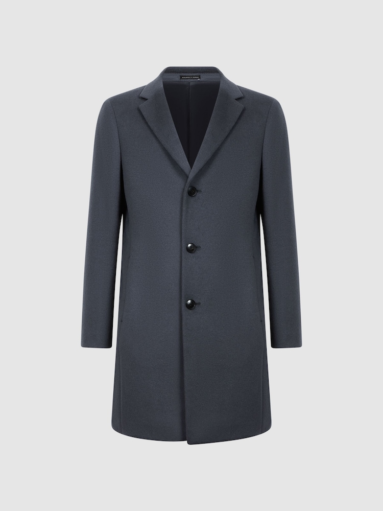 Reiss Airforce Blue Gable Wool Blend Single Breasted Epsom Overcoat - Image 2 of 5 Reiss Airforce Blue Gable Wool Blend Single Breasted Epsom Overcoat - Image 2 of 5