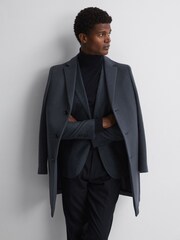 Reiss Airforce Blue Gable Wool Blend Single Breasted Epsom Overcoat - Image 3 of 5