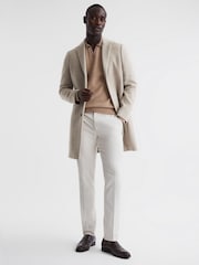 Reiss Stone Melange Gable Wool Blend Single Breasted Epsom Overcoat - Image 1 of 5