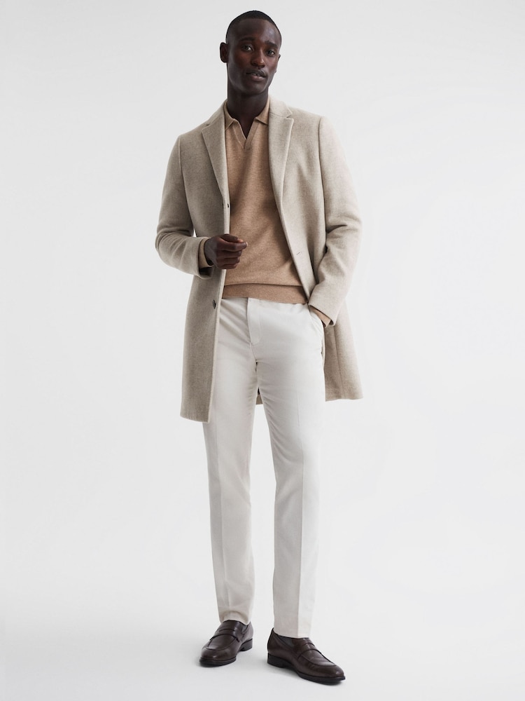 Reiss Stone Melange Gable Wool Blend Single Breasted Epsom Overcoat - Image 1 of 5