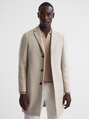 Reiss Stone Melange Gable Wool Blend Single Breasted Epsom Overcoat - Image 3 of 5