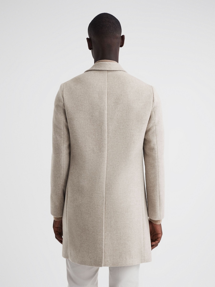 Reiss Stone Melange Gable Wool Blend Single Breasted Epsom Overcoat - Image 5 of 5