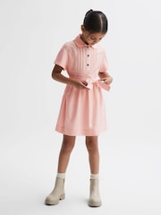 Reiss Pink Wren Senior Collared Belted Short Sleeve Dress - Image 1 of 5