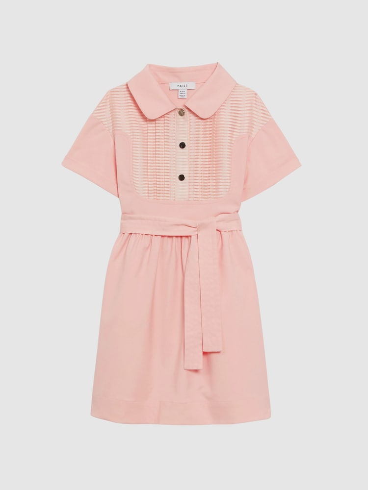 Reiss Pink Wren Senior Collared Belted Short Sleeve Dress - Image 2 of 5