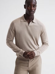 Reiss Mink Milburn Merino Wool Open Collar Polo Shirt - Image 1 of 5