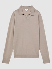 Reiss Mink Milburn Merino Wool Open Collar Polo Shirt - Image 2 of 5