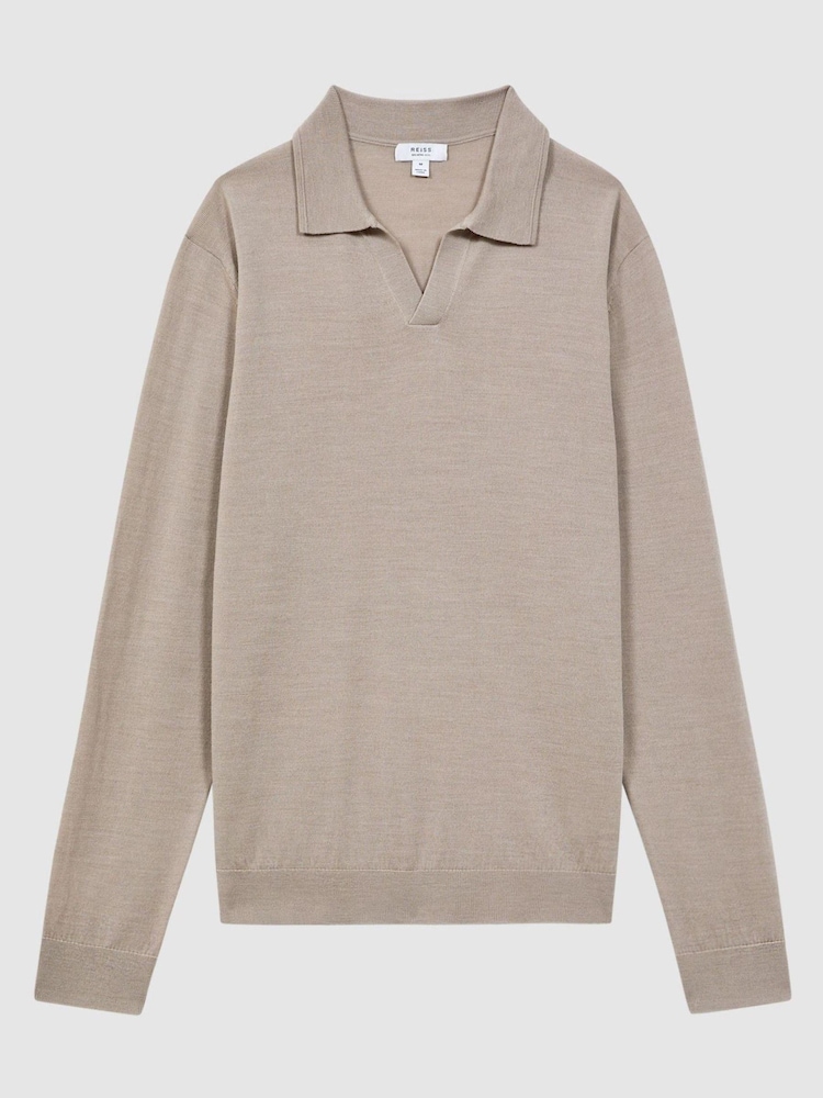 Reiss Mink Milburn Merino Wool Open Collar Polo Shirt - Image 2 of 5