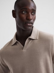 Reiss Mink Milburn Merino Wool Open Collar Polo Shirt - Image 3 of 5