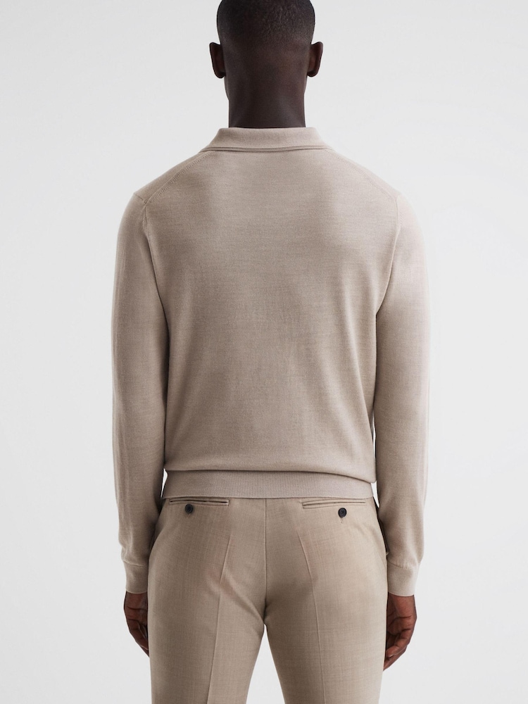 Reiss Mink Milburn Merino Wool Open Collar Polo Shirt - Image 5 of 5