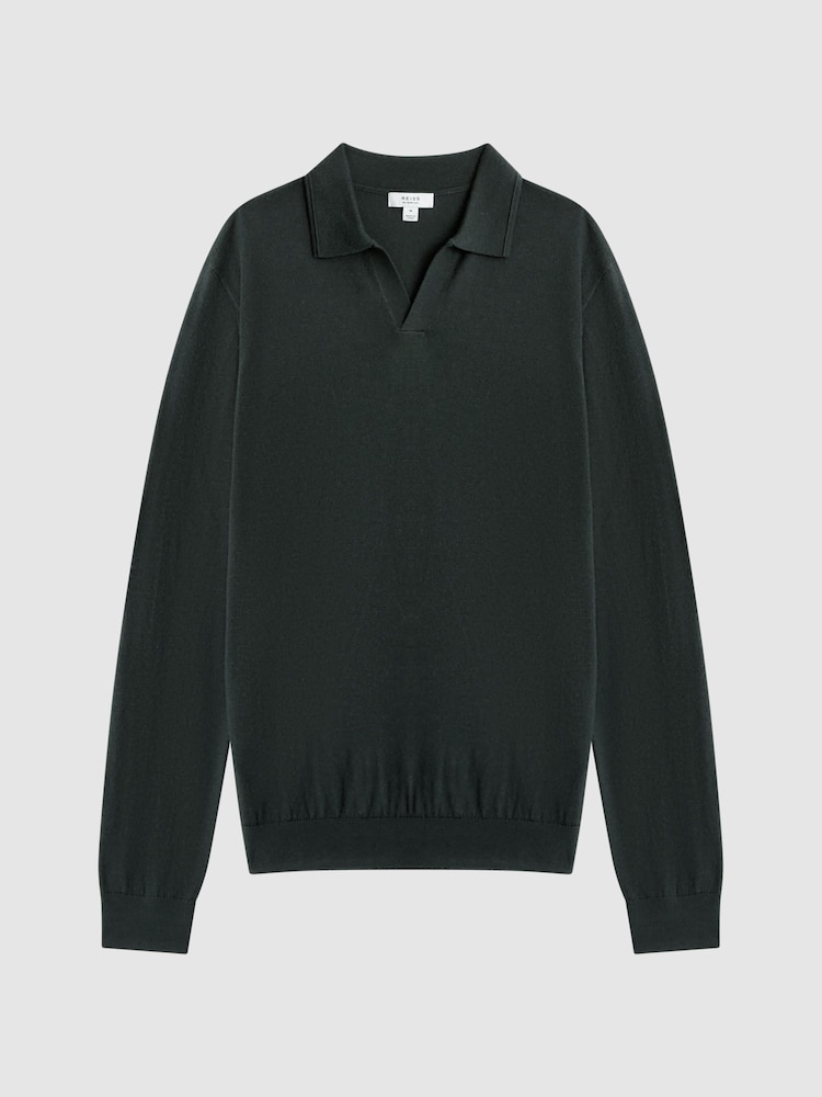Reiss Forest Milburn Merino Wool Open Collar Polo Shirt - Image 2 of 5