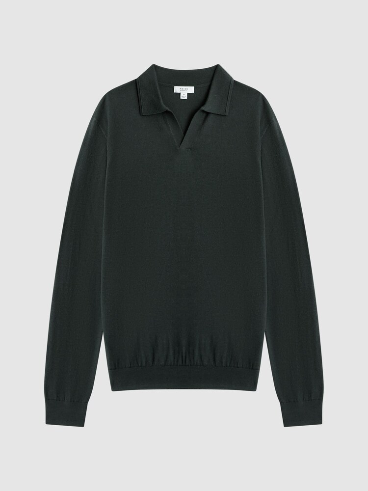 Reiss Forest Milburn Merino Wool Open Collar Polo Shirt - Image 2 of 5 Reiss Forest Milburn Merino Wool Open Collar Polo Shirt - Image 2 of 5