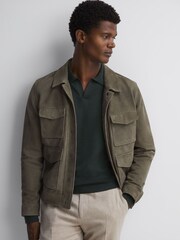 Reiss Forest Milburn Merino Wool Open Collar Polo Shirt - Image 5 of 5