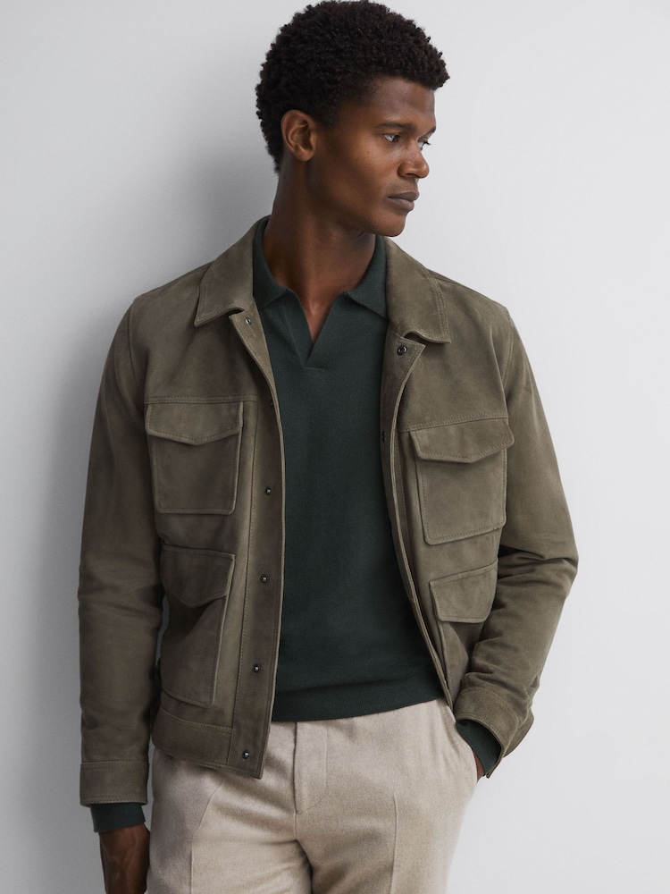 Reiss Forest Milburn Merino Wool Open Collar Polo Shirt - Image 5 of 5