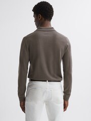 Reiss Mushroom Brown Milburn Merino Wool Open Collar Polo Shirt - Image 4 of 4