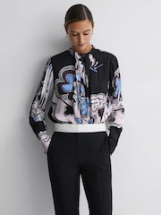 Reiss Black Sevanna Printed Pleat Front Blouse - Image 1 of 4