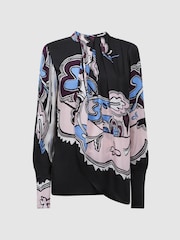 Reiss Black Sevanna Printed Pleat Front Blouse - Image 2 of 4