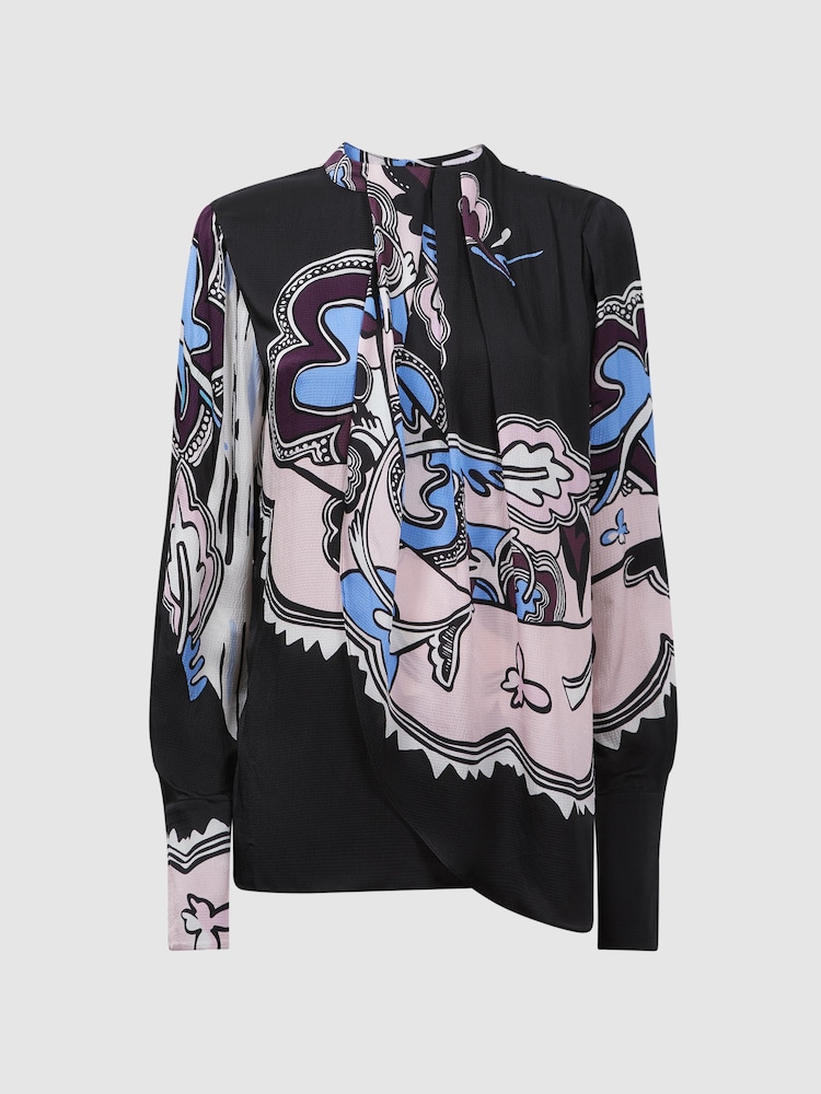 Reiss Black Sevanna Printed Pleat Front Blouse - Image 2 of 4