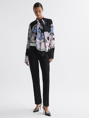 Reiss Black Sevanna Printed Pleat Front Blouse - Image 3 of 4