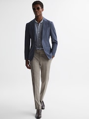 Reiss Airforce Blue Basswood Jacquard Cuban Collar Button Through T-Shirt - Image 3 of 5