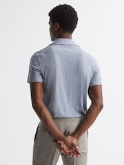 Reiss Airforce Blue Basswood Jacquard Cuban Collar Button Through T-Shirt - Image 4 of 5