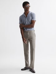 Reiss Airforce Blue Basswood Jacquard Cuban Collar Button Through T-Shirt - Image 5 of 5